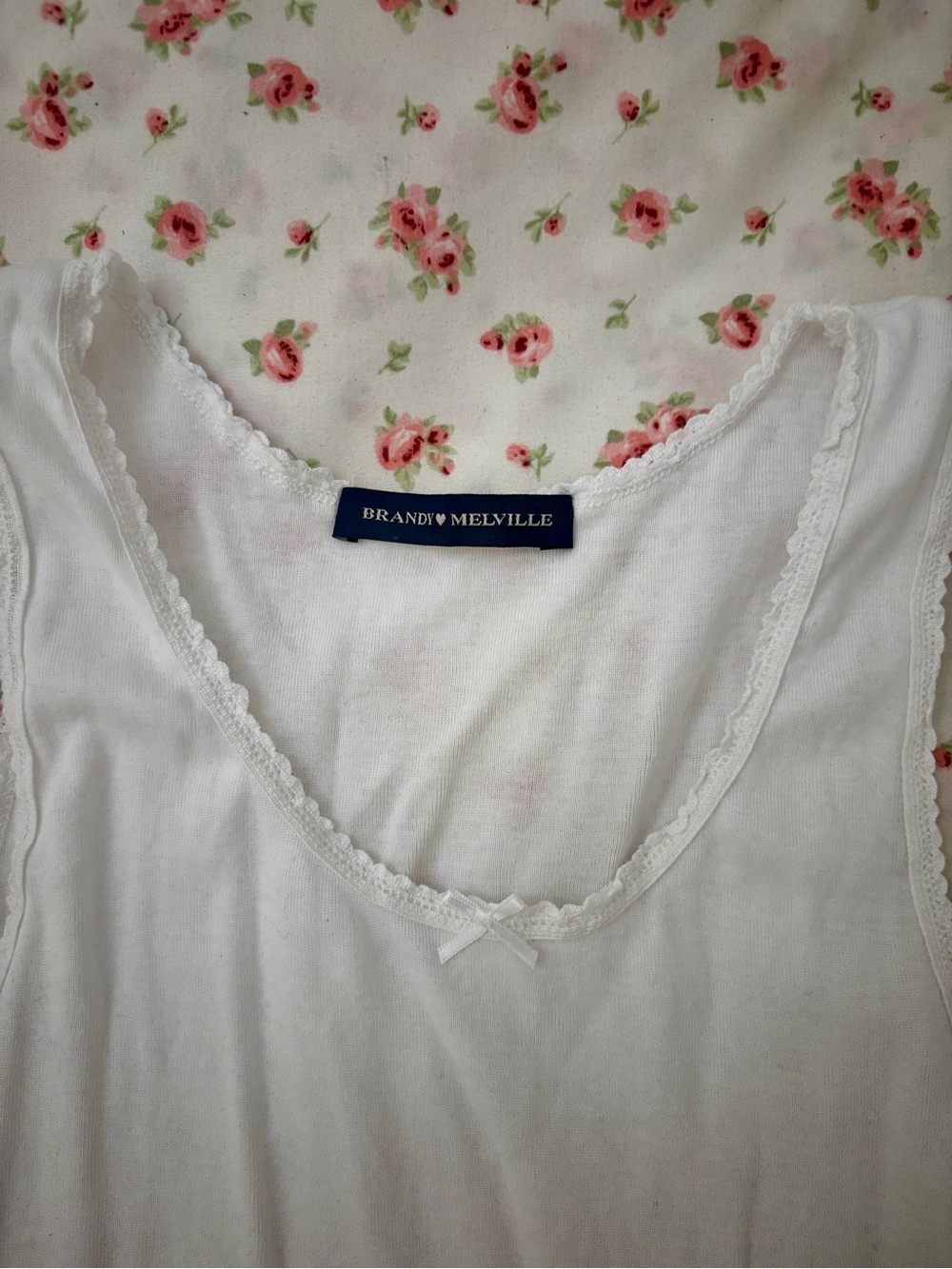 Brandy Melville Tank White Cotton w/ Bow
